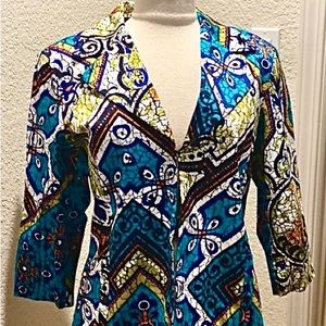 👁️‍🗨️ Chico’s Sassy, Fun & Colorful Abstract Cotton Blazer-Jacket. 2, L, 12-14